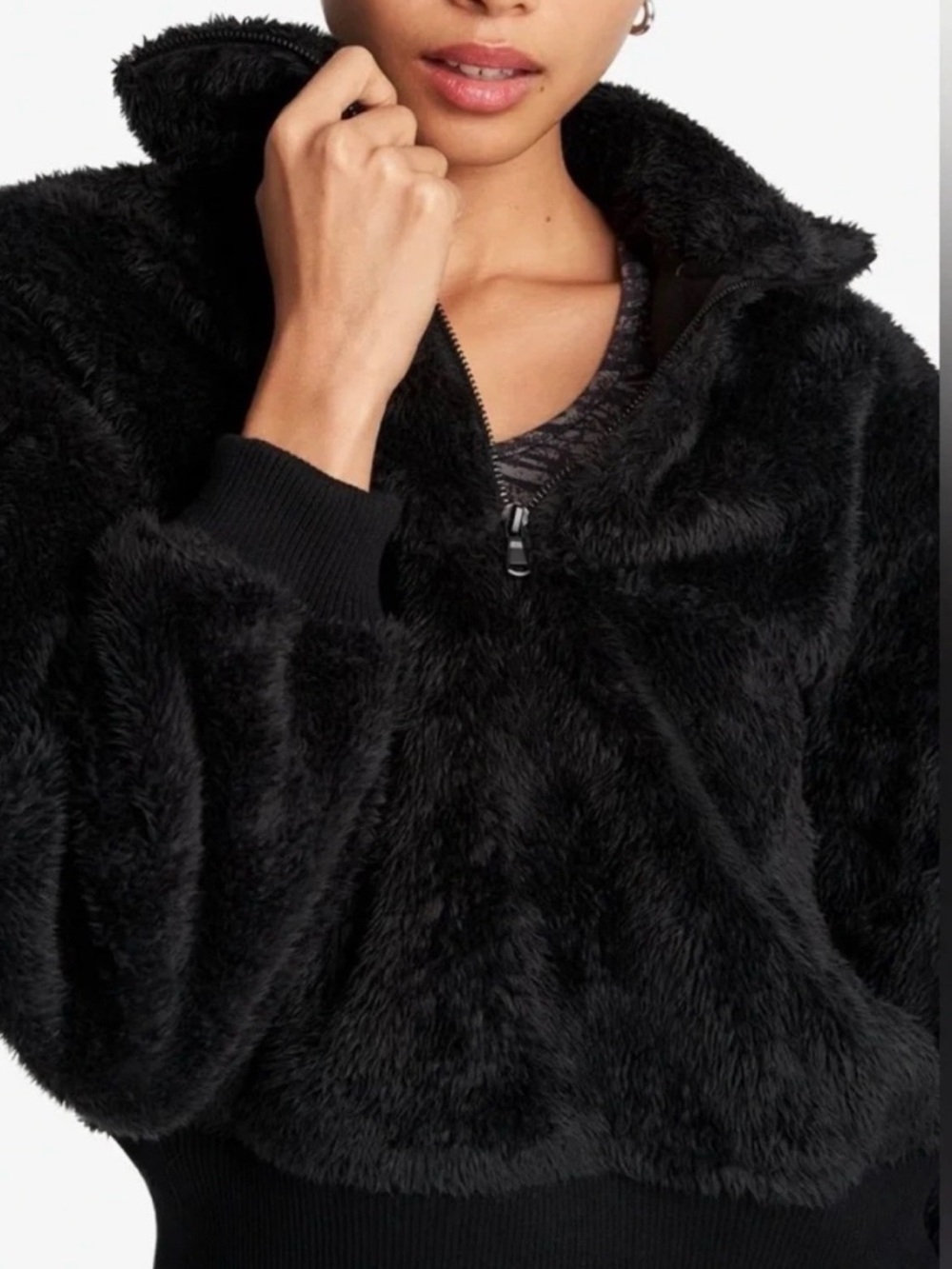 Womens Black Varley Duray Quarter-Zip Teddy Sweatshirt - Sz S